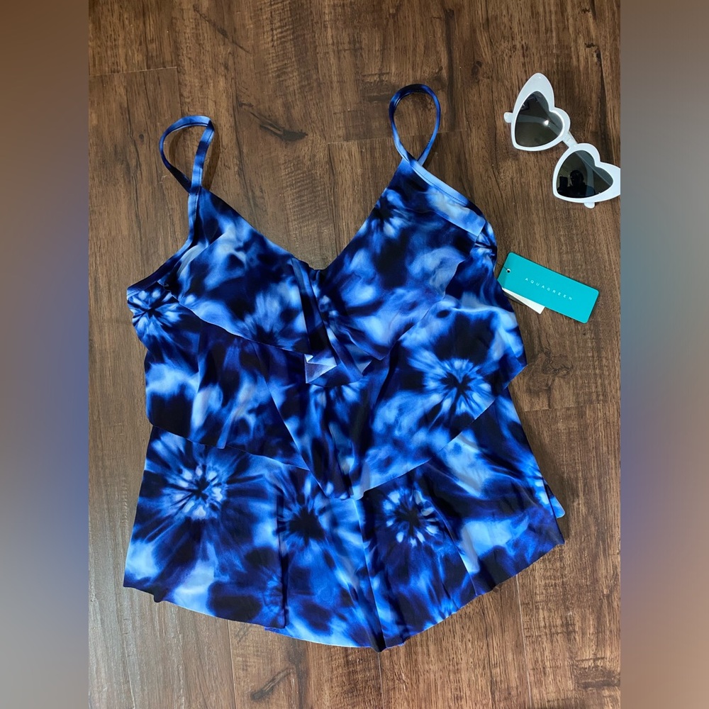Women's UPF 50 Tiered Tankini Top - Aqua Green - Picture 4 of 6